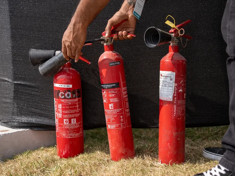 Fire extinguishers positioned for event site safety