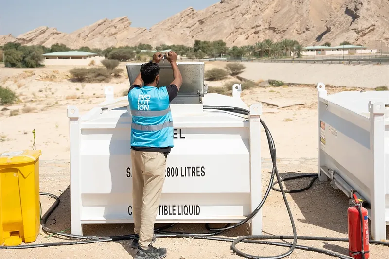 Evolution Site technician servicing temporary fuel infrastructure