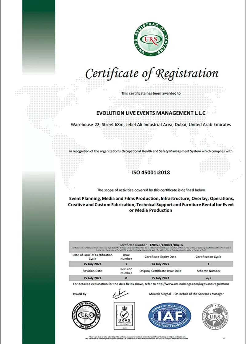 ISO 9001, ISO 14001 and ISO 45001 certification badges