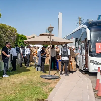 Event transport operations with guests boarding coaches