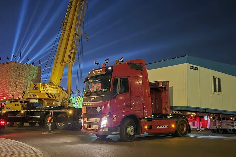 Heavy transport vehicle moving event infrastructure equipment