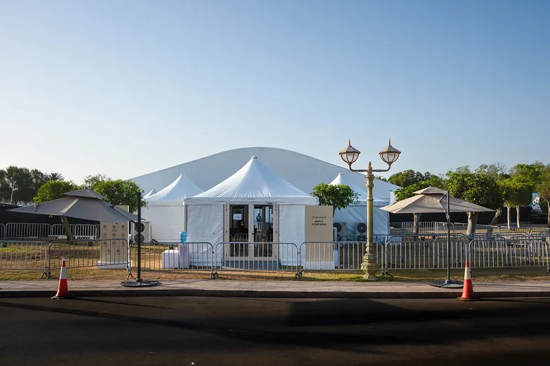 Temporary event structure with fencing and controlled access