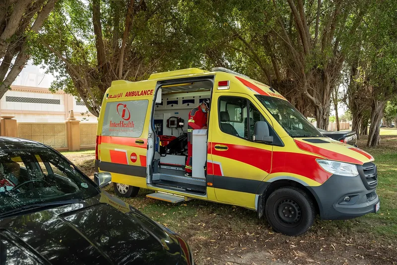Emergency ambulance positioned for event site support