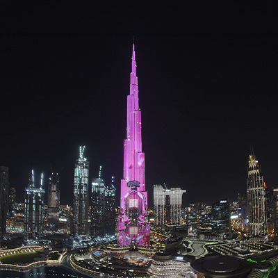 Burj Khalifa illuminated for a large-scale launch event in Dubai