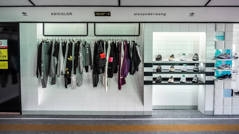 Adidas Originals retail display at Sole DXB with apparel, footwear and London Underground-inspired interior design