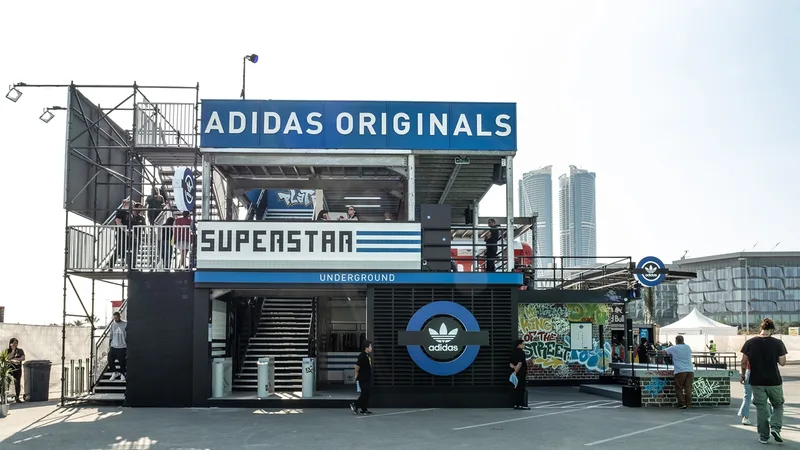 Three-level Adidas Originals pavilion at Sole DXB with London Underground-inspired scenic design and elevated viewing deck