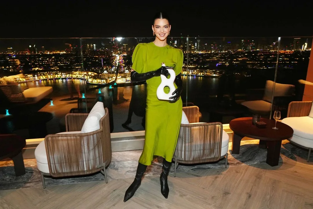 Kendall Jenner at Atlantis The Royal in Dubai during the 818 Tequila activation with VIP terrace seating and skyline views