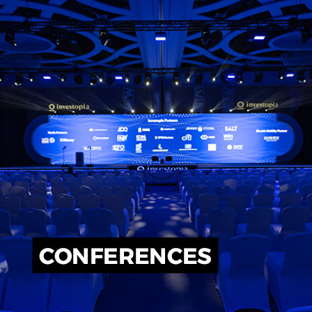 Large-scale conference stage and event production setup