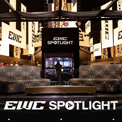 Esports World Cup Spotlight activation with branded stage, digital screens and esports presentation area