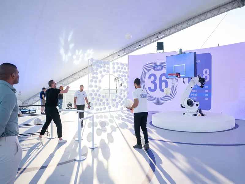 Robotic basketball challenge connecting physical activity with interactive technology at Kite Beach