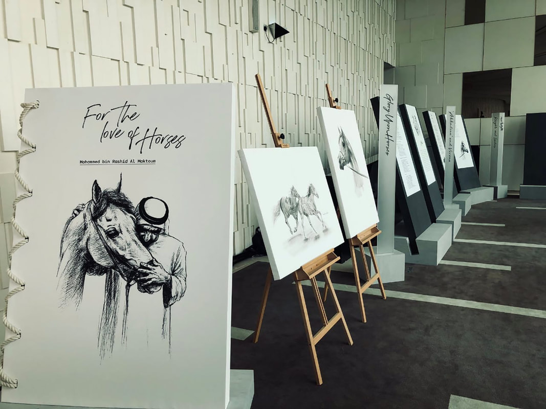 For the Love of Horses private event in Dubai with bespoke equestrian artwork and gallery-style scenic design