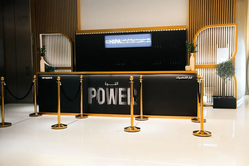 reception counter with digital event signage