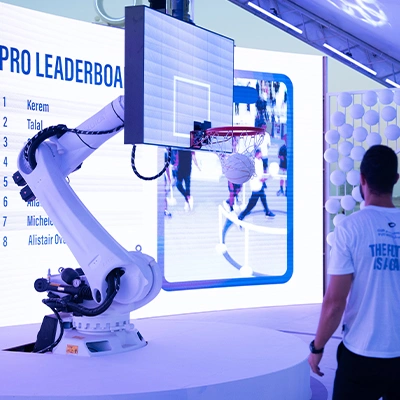 Interactive basketball robot at a live event activation