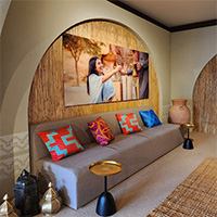 Branded experiential retail lounge with custom styling and digital display