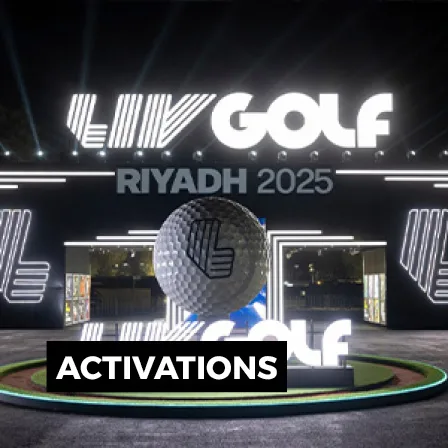 LIV Golf Riyadh 2025 branded activation with illuminated event signage and experiential installation