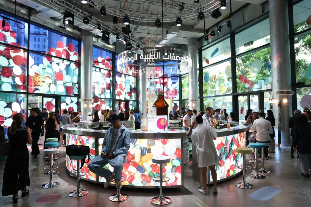 VIP hospitality bar serving custom signature cocktails during private art club launch