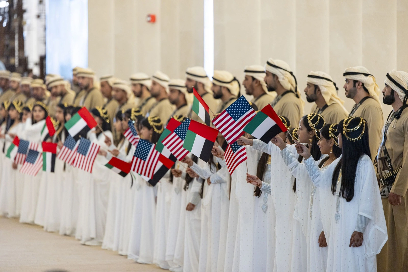 Official UAE presidential reception with ceremonial performers during a high-level state visit in Abu Dhabi