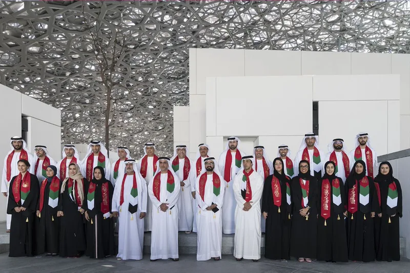 UAE officials and delegates gathered for an official group photograph at a government event in Abu Dhabi