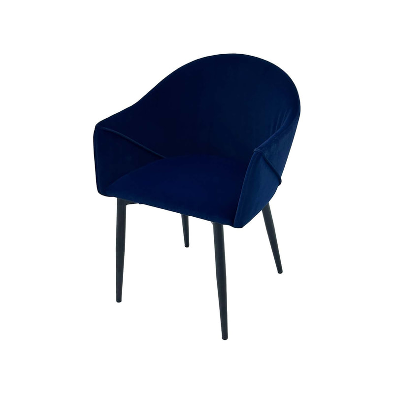 F-AR107-MB Boston armchair in midnight blue velvet with black metal legs​
