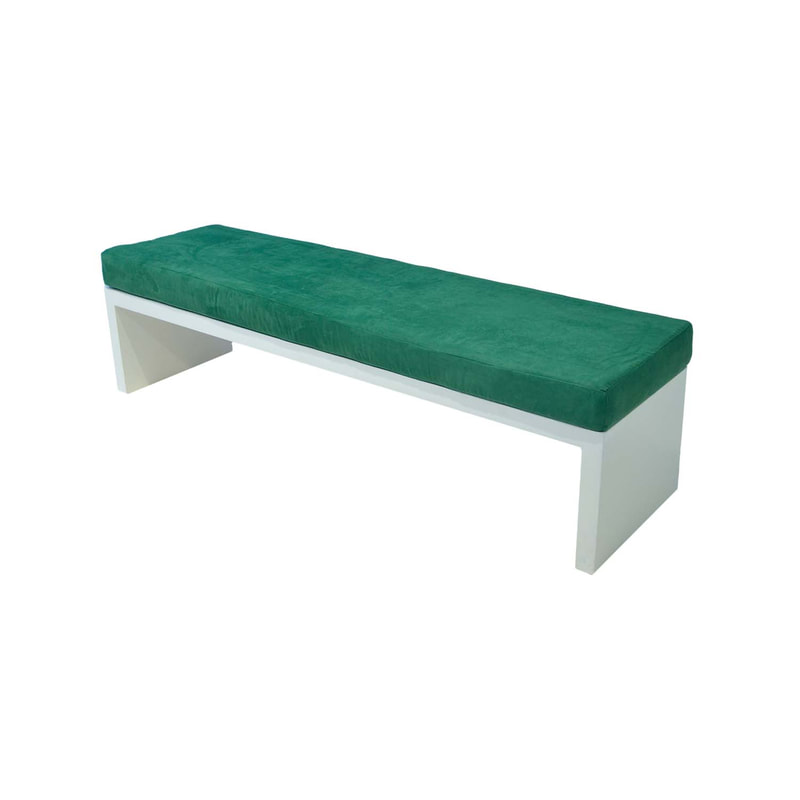 F-BN101-GR Milan bench with green seat pad and base in white paint finish