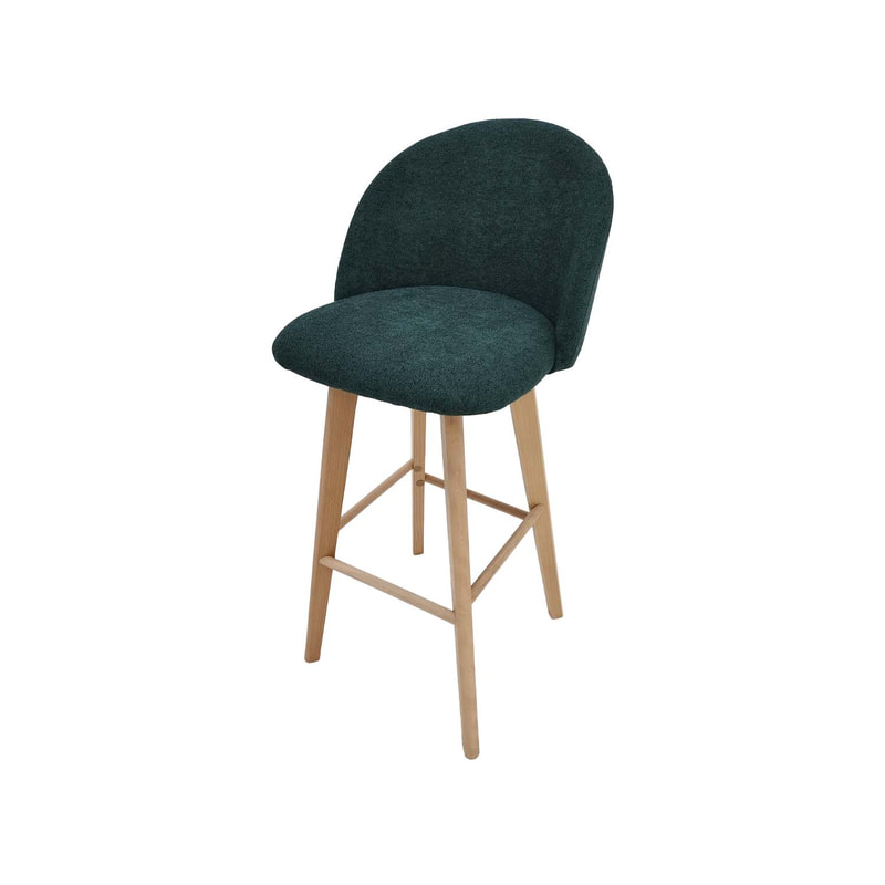 F-BS101-EG Franklin barstool in emerald green fabric with wooden legs