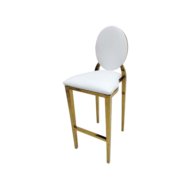 F-BS133-WH Gold Dior barstool with white fabric seat covers