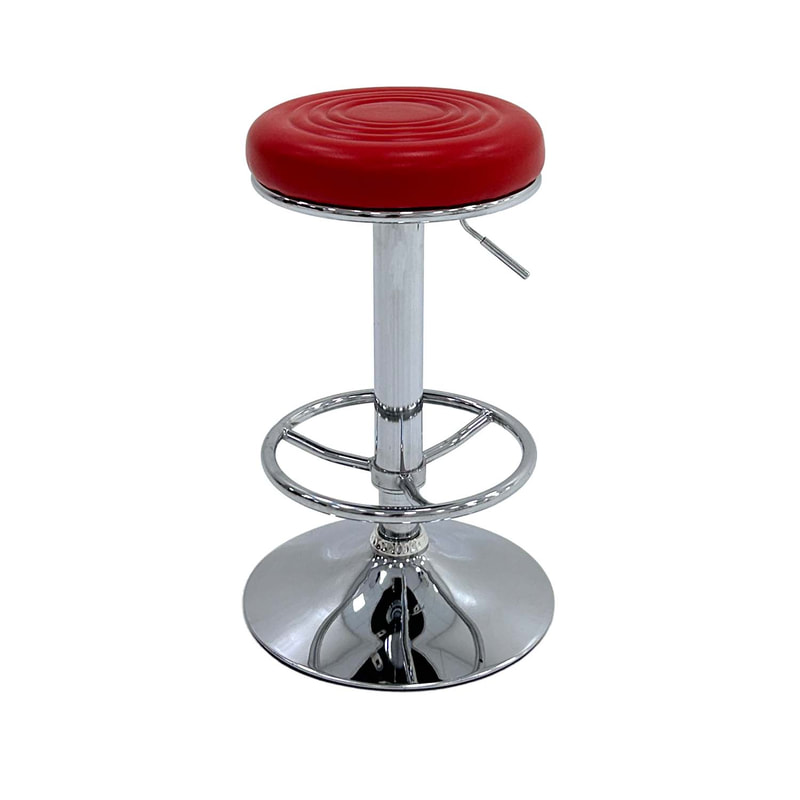 F-BS128-RE Tern barstool with red leatherette top and adjustable stainless steel base & footrest