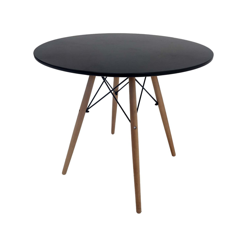 F-CF130-BL Eames cafe table with black top and wooden legs