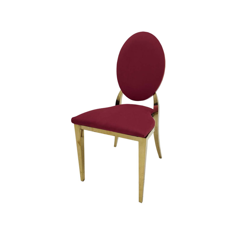 F-CH133-DR Gold Dior chair in dark red fabric