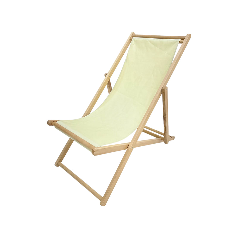 F-DC101-CR Malibu deck chair in cream fabric with natural wooden frame