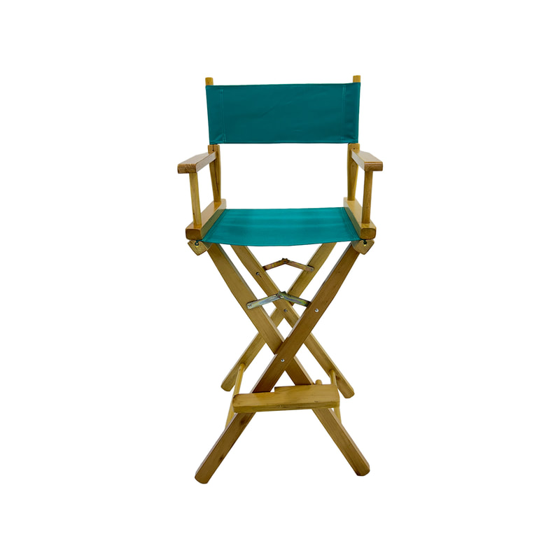 F-DR102-TL Kubrick director's high chair in teal fabric with natural wooden frame 