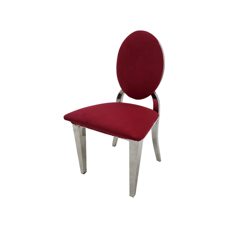F-KC132-DR Kids silver Dior chair in dark red fabric with silver plated frame