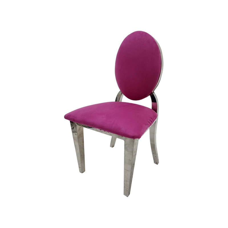 F-KC132-HP Kids silver Dior chair in hot pink fabric with silver plated frame