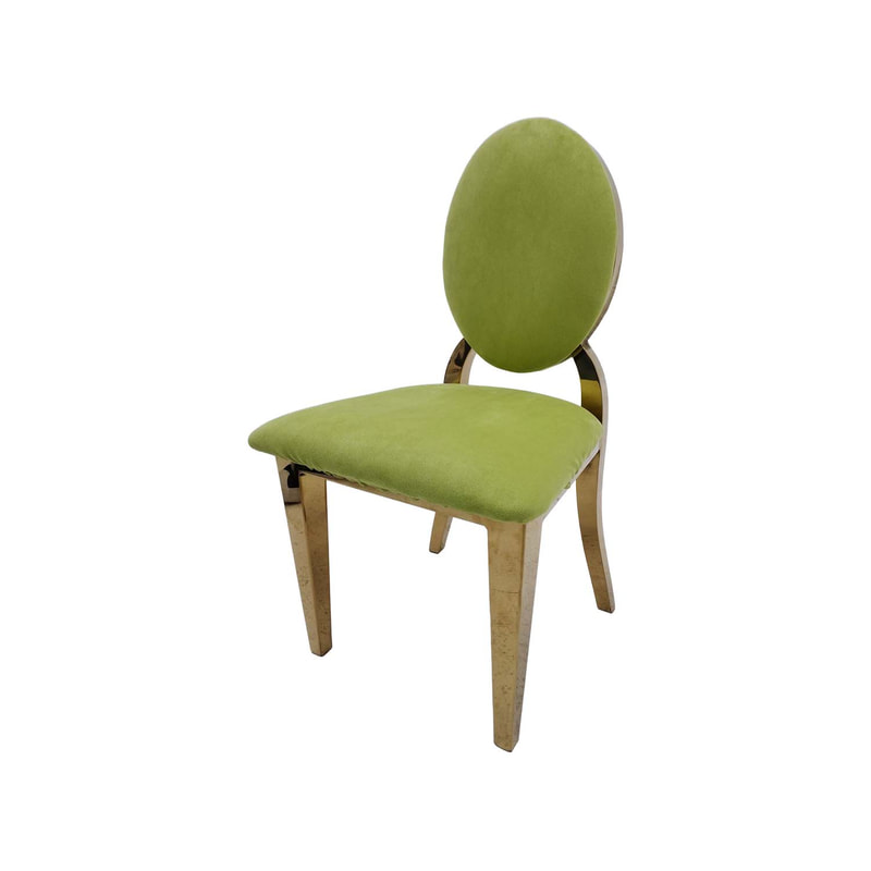 F-KC133-GL Kids gold Dior chair in lime green fabric with gold plated frame
