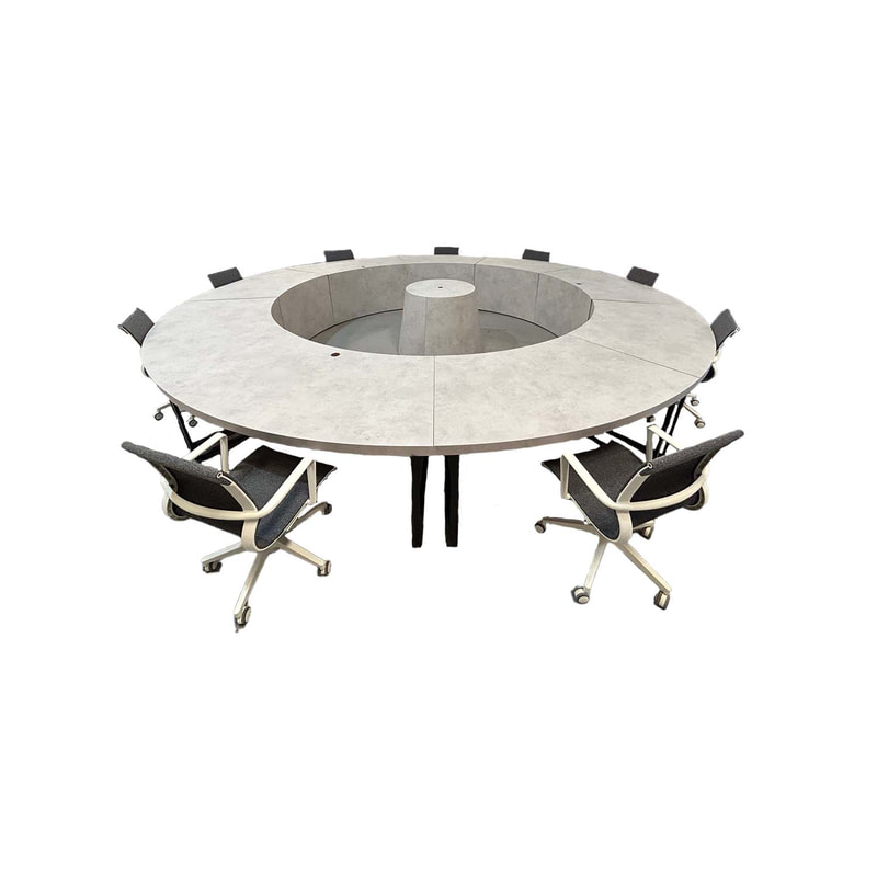 F-MT101-CC Melker round meeting table in concrete effect top with black metal legs
