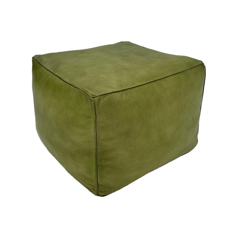 F-PF109-OG Cobham pouffe in olive green genuine leather 