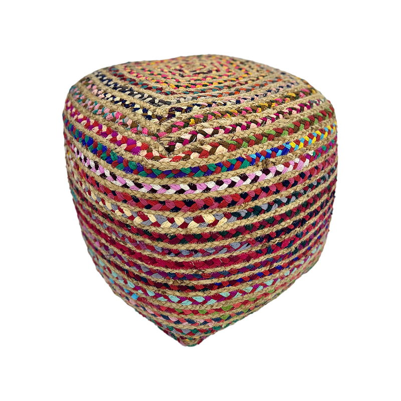 F-PF118-MC Bhuvan square pouffe in natural & Mulitcoloured