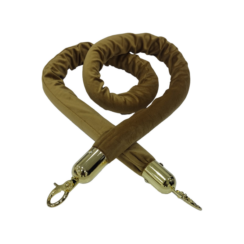 F-RP110-CG - Champagne gold velvet rope with gold metal ends - 1.5m long