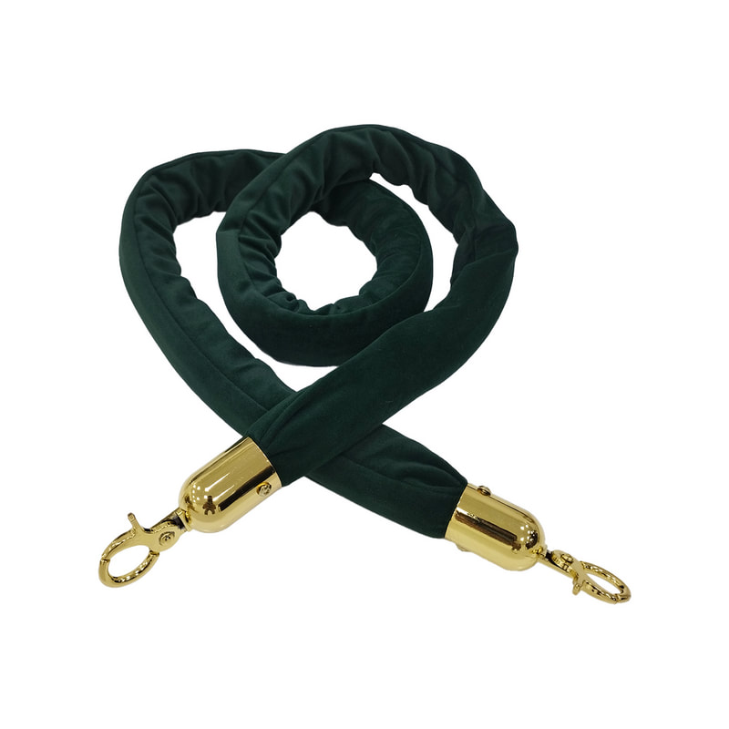 F-RP110-EG - Emerald green velvet rope with gold metal ends - 1.5m long