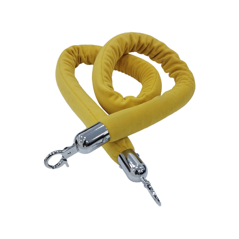F-RP111-YL - Yellow velvet rope with silver metal ends - 1.5m long