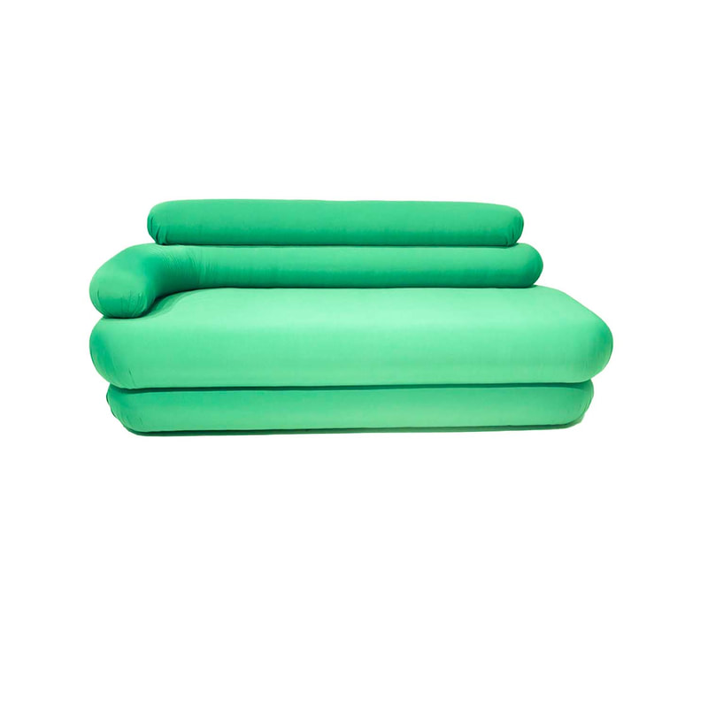 F-SF146-GR Bubble three seater sofa in green fabric with button feet 