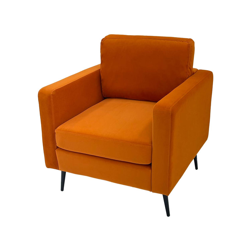 F-SN105-PO Capri single seater sofa in pumpkin orange velvet with black legs