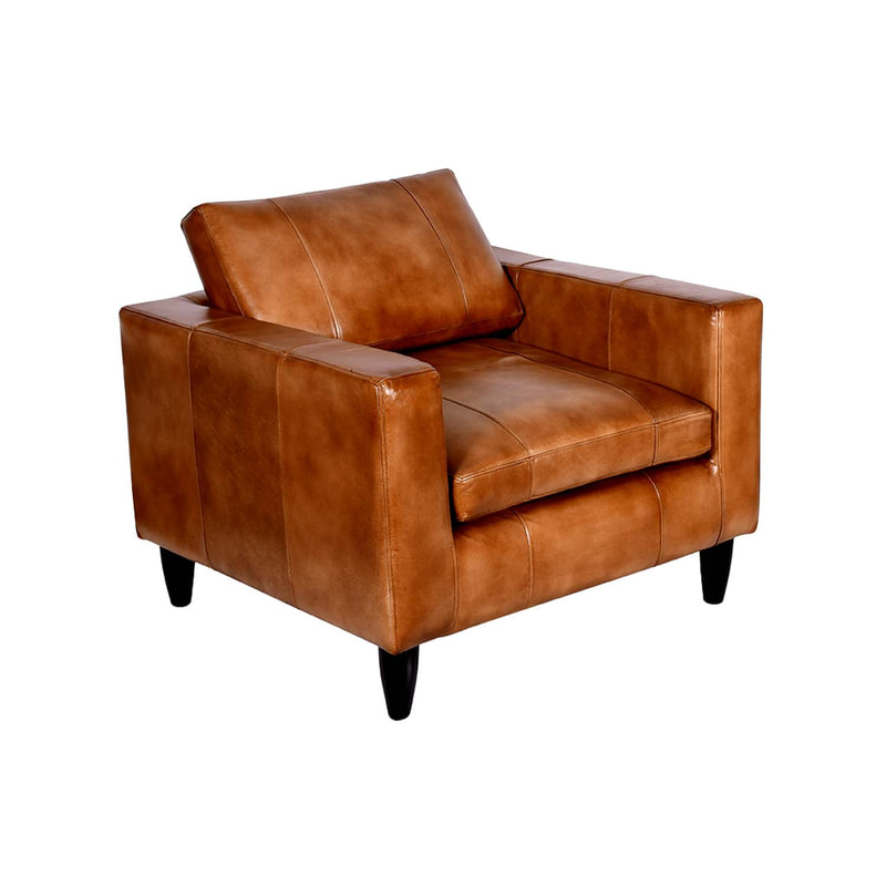 F-SF119-NT Hamilton single seater sofa in natural tan genuine leather with wooden legs