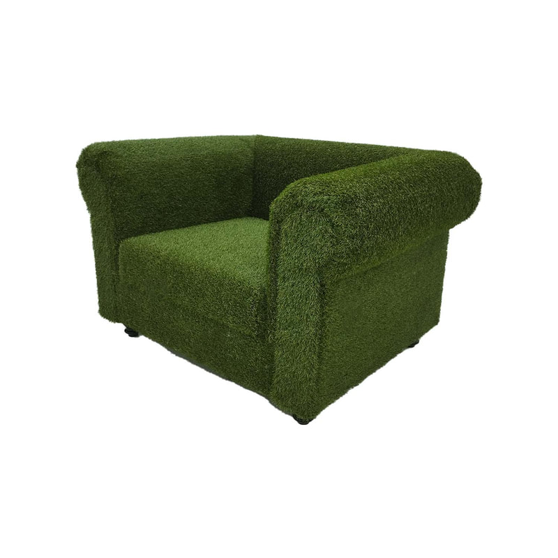 F-SN121-GS Eden single seater sofa finished in artificial grass with dark wooden feet