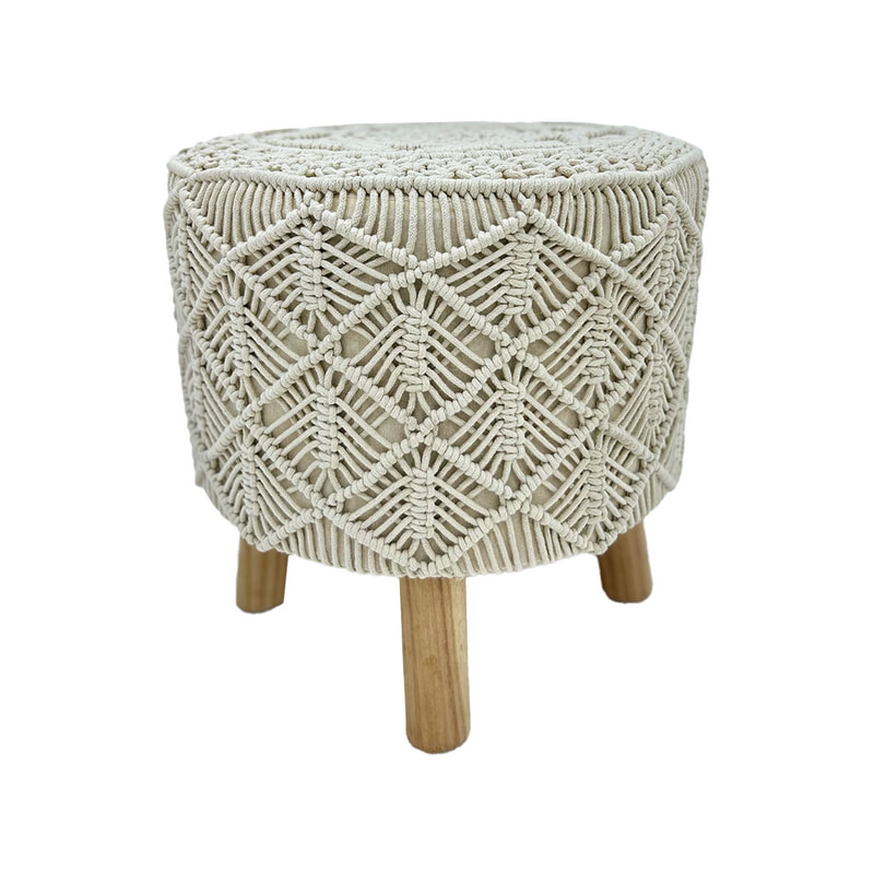 F-ST129-OW Natalia stool in off-white braided cotton with wooden legs