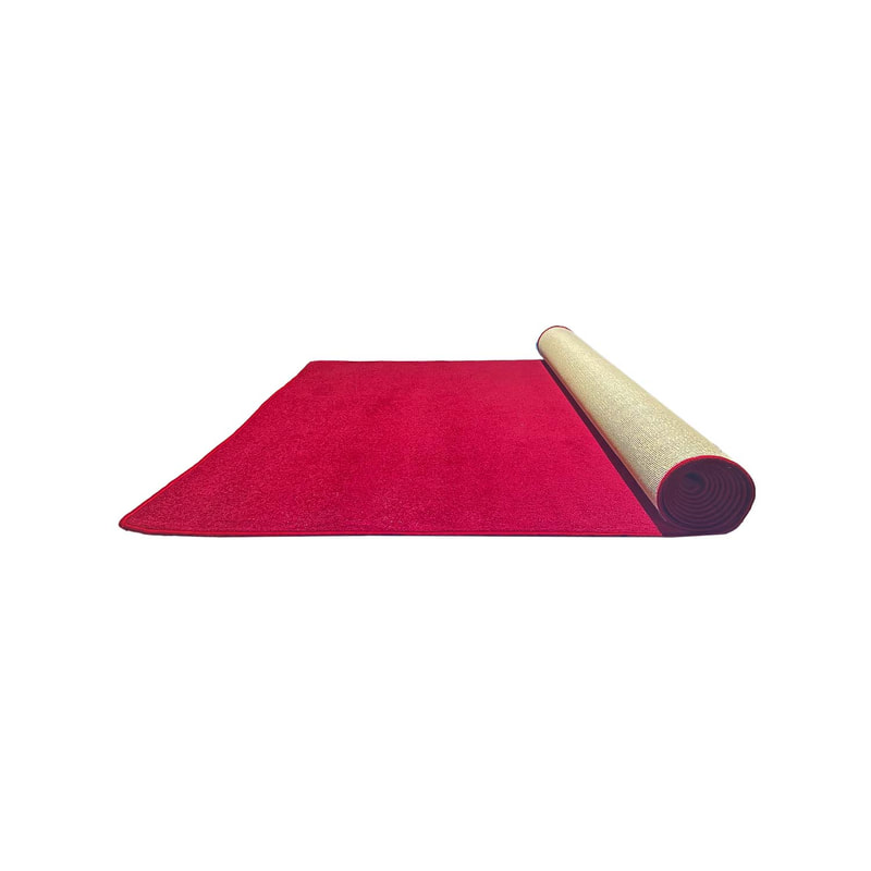 F-VC102-RE 7.5m long x 1.8m wide red VIP carpet with edging to all sides