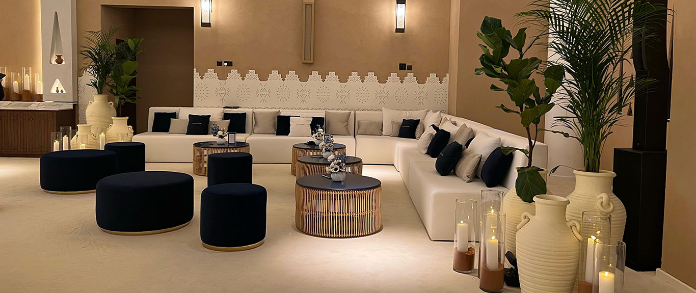 Evolution Furniture supplied contemporary majlis furniture for a Ramadan hospitality event.