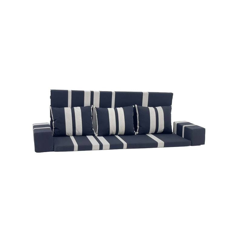 F-AK182-BW Type 2 Arabic seating set with base & back cushion, three pillows & armrests in black & white fabr