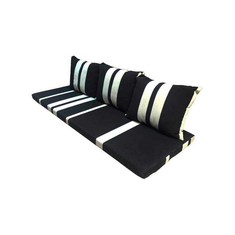 F-AK183-BW Type 3 Arabic seating set with one base cushions & three pillows in black & white fabric