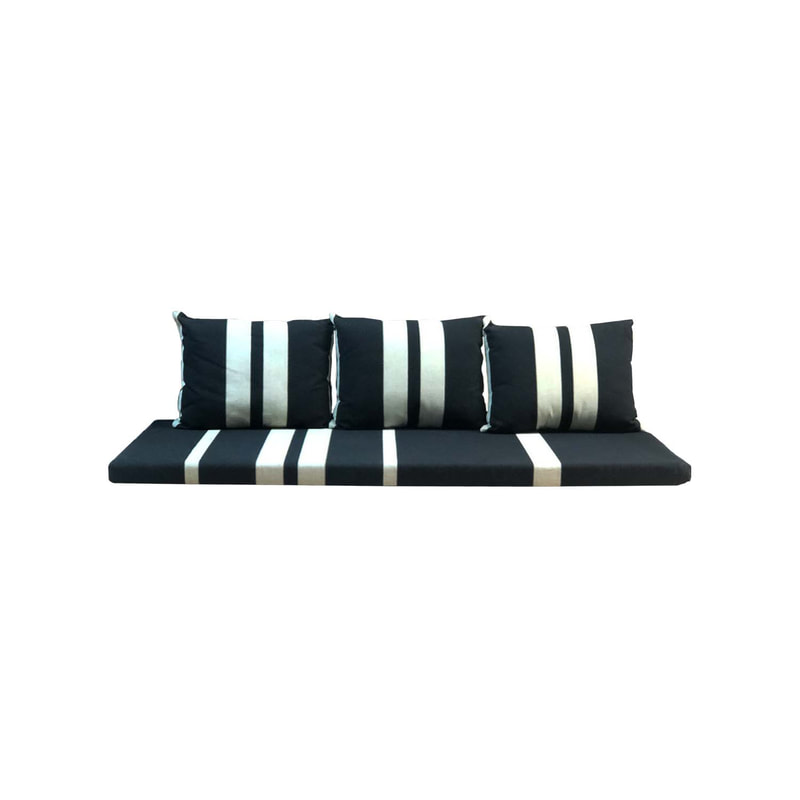F-AK183-BW Type 3 Arabic seating set with one base cushions & three pillows in black & white fabric